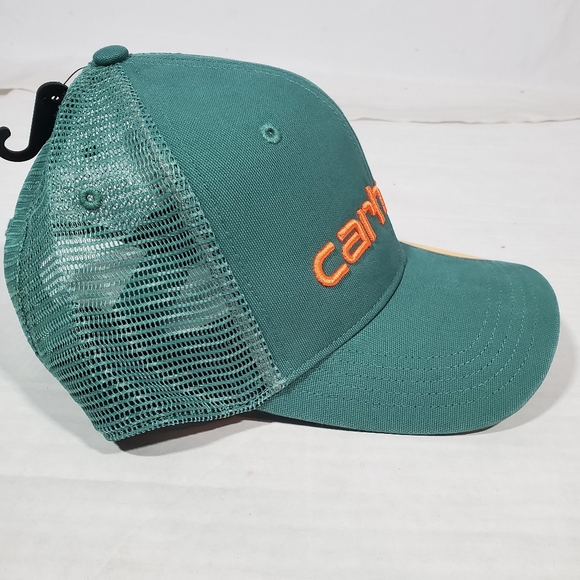 NWT CARHARTT SEA FOAM GREEN LOGO CANVAS TRUCKER BASEBALL MESH ADJUSTABLE HAT CAP - Picture 4 of 5